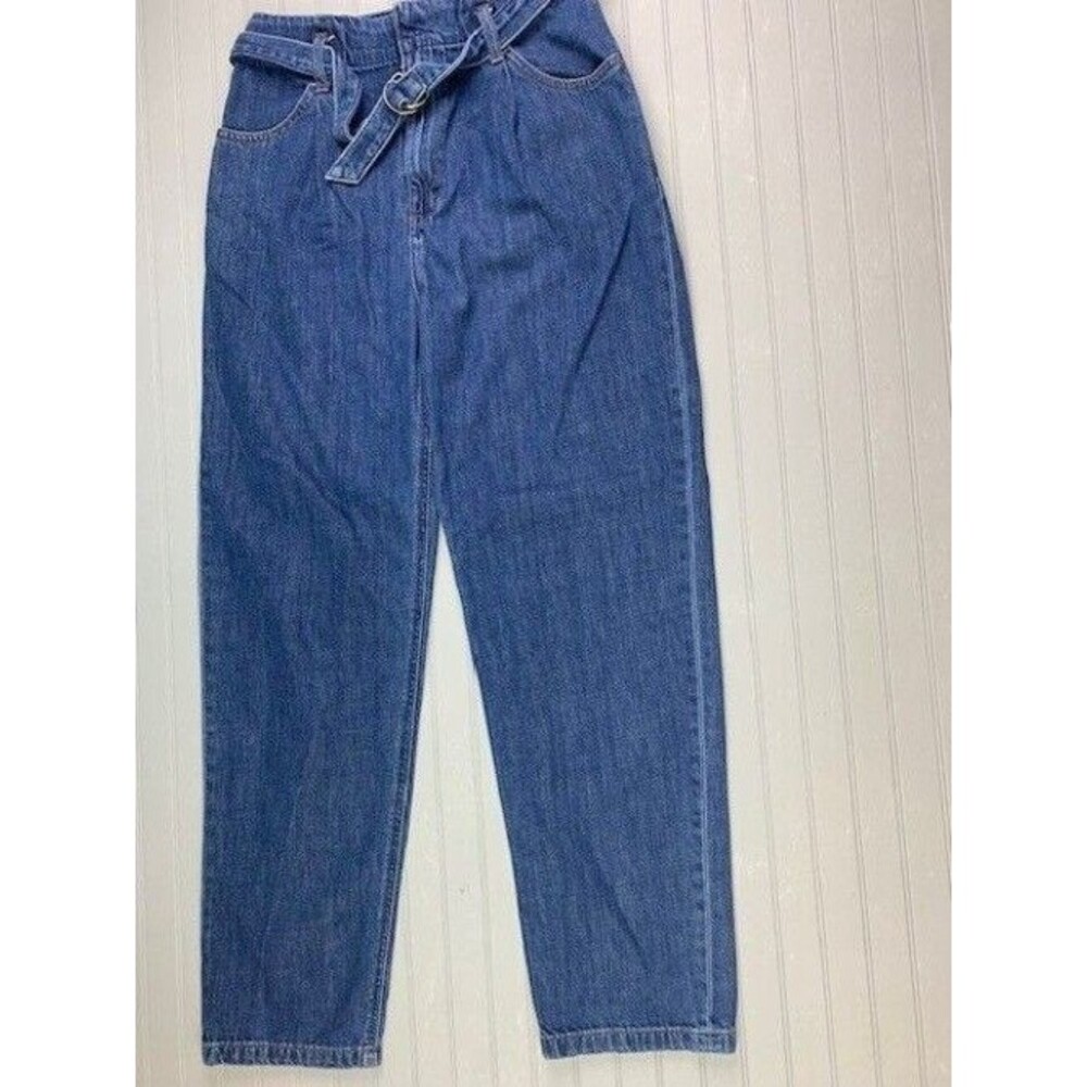 Uniqlo Size 24 Womens Ankle Jeans Belted Waist High Rise Med Wash